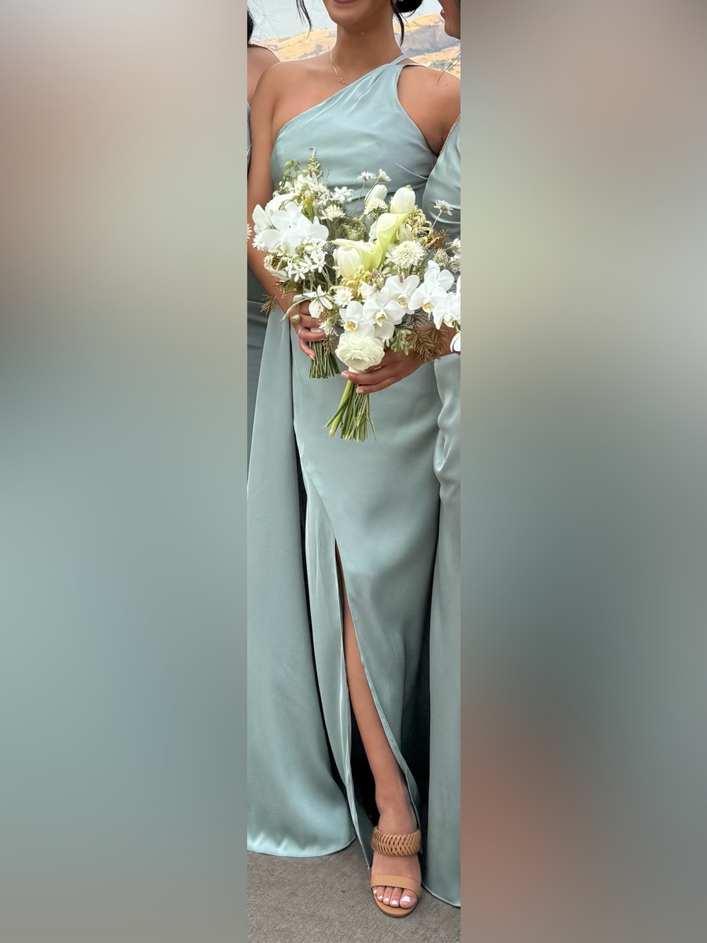Azazie Satin High-Low Maxi Dress in Sage Green